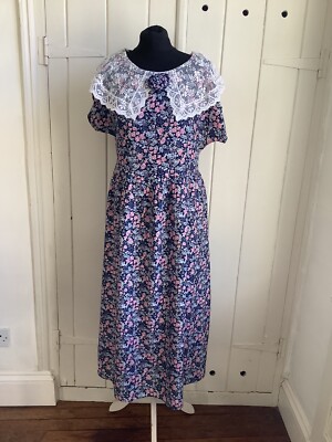 Vintage Kleid von Gunne Sax ca. UK Größe 12 Blumen Spitzenkragen Landhaus Kern 