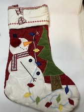 Pottery Barn Kids Red Quilted Snowman Christmas Stocking 19 Inches