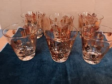 Vtg Gay Fad Gold Acorn Leaf Double Old Fashion Beverage Drinking Glasss Set of 6