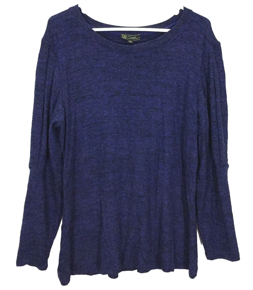 Suéter DG2 by Diane Gilman para mujer talla L Julieta mangas largas azul negro jaspeado Foto 2 de 4