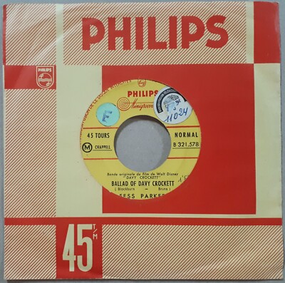FESS PARKER Ballad of Davy Crockett RARE 45T SP Film DISNEY Philips 321.578