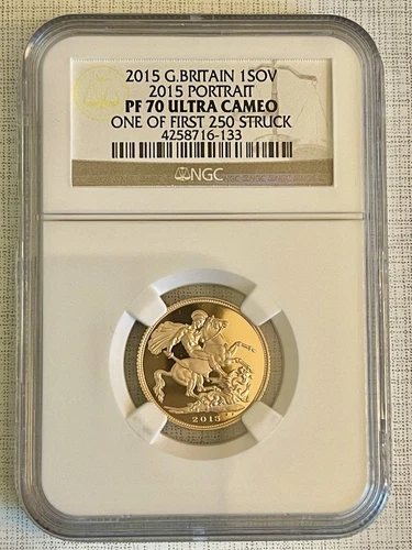 Great Britain 2015 Fifth Portrait Sovereign 250 Struck Gold NGC PF70 UC  Sku3928