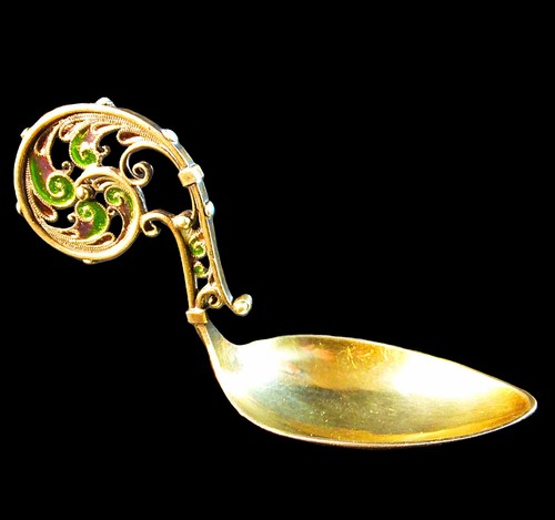 FINE LATE 19th. Century SILVER GILT PLIQUE-A-JOUR CADDY SPOON by JACOB TOSTRUP - 第 1/6 張圖片
