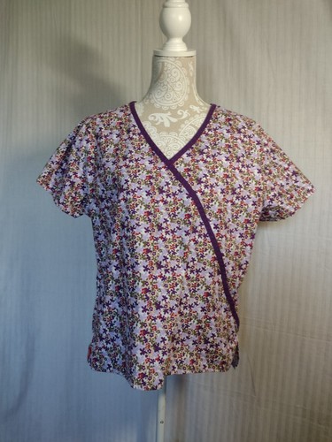 Dickies Women's short sleeve floral purple Scrub Top, Size L