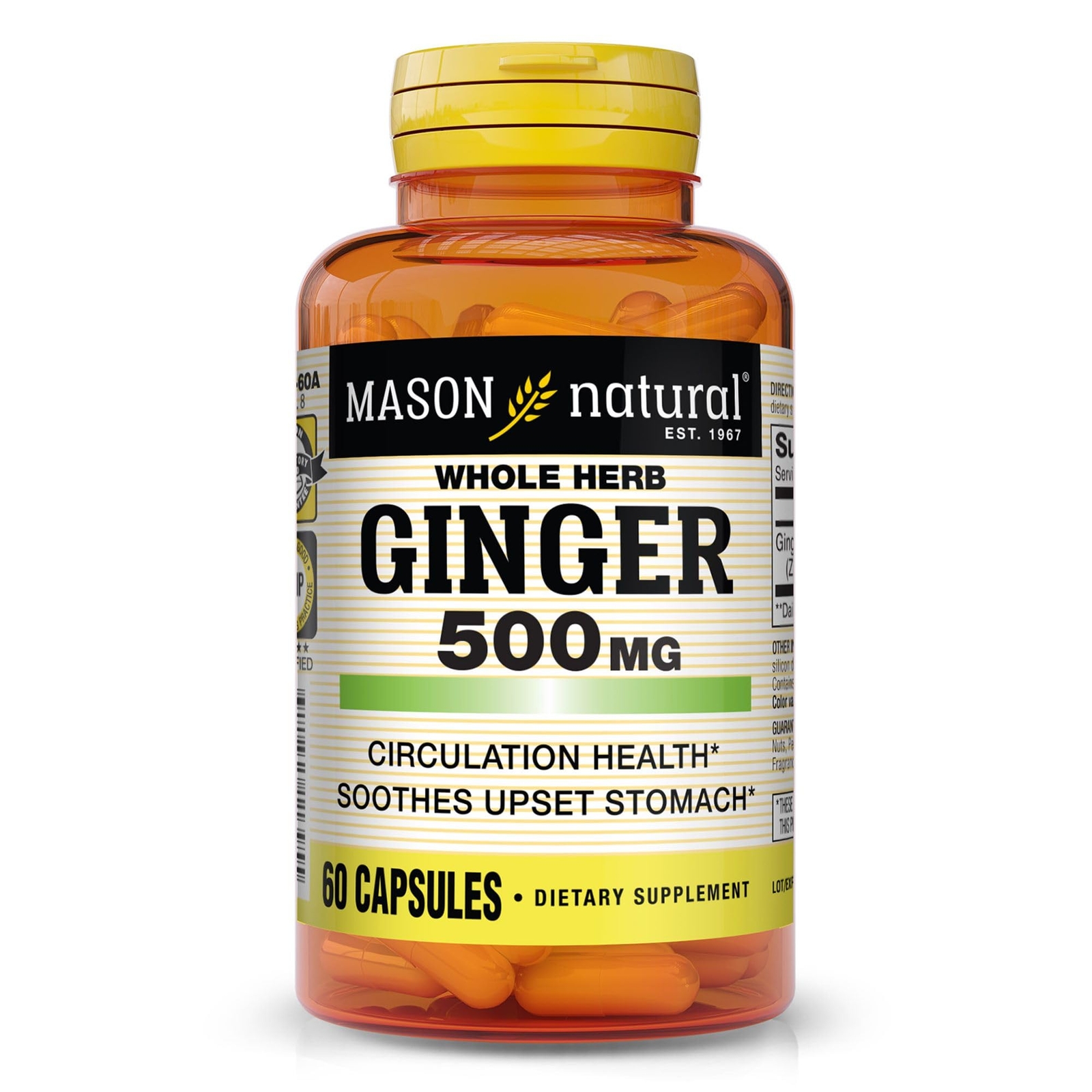 Whole Herb Ginger 500 mg 2 Month Supply Natural Herbal Supplement 60 Capsules