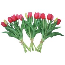 15 PCS Rose Red Artificial Tulips Real Touch Fake Latex Flower Bouquet Decor