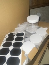Clear Plastic Straight Sided Round Jars, 8 oz, White Screw-On Lids w/ Stopper