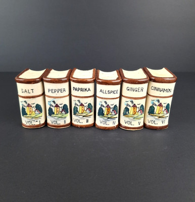 Vintage Spice Set 6 Book-Style Spice Containers Windmill Made in Japan READ