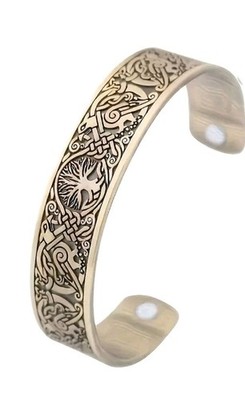 Viking Cuff ~ TREE OF LIFE ~ Zinc Alloy Magnetic Bangle Bracelet ~ Antique Gold