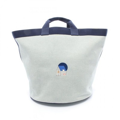 HERMES Basket Tote Bag Toile H canvas Navy Beige
