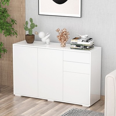 Push-Open Beistellschrank mit 2 Schubladen 2-türig Schrank für Home Office weiß