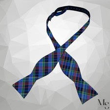 Amazing Blue Plaid  Cheks Adjustable Silk Blend Self Bow Tie W: 2.4 EX COND