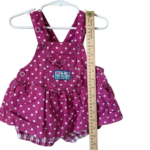 Abito pagliaccetto rosa vintage Okie Dokie bambina tg 12 mo anni 90 a pois Gingham DIFETTO - Foto 6 di 7