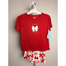 Cat  Jack Girls Pajama Set M 8 Red Bow Sleep Shorts NWT