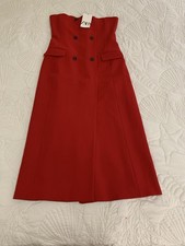 ZARA WOMEN STRAPLESS MIDI DRESS WITH POCKETS BRIGHT RED 8659/707. Sz M