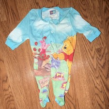 Disney Winnie the Pooh Baby One-Piece Coverall Blue Cartoon 100 Polyester VTG