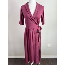 New Quince Tencel Jersey Midi Wrap Dress Women's S Wine Red Stretch Comfort