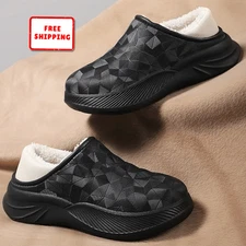 Men Women Waterproof Warm Plush Winter Slippers Non-Slip Outdoor Walking Shoes