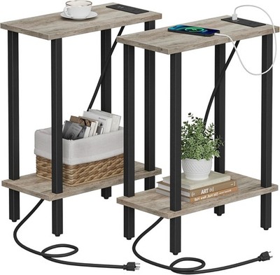 Stylish Greige Sofa Table with Charging Station - Ideal for Small Living Areas