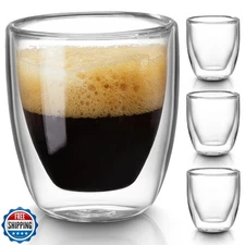 Gencywe Double Walled Espresso Cups Set of 4 (50% Thicker), 3 Ounce Clear Exp