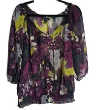Women's I.N. Studio Sheer 3/4 Sleeve Blouse Top Size L