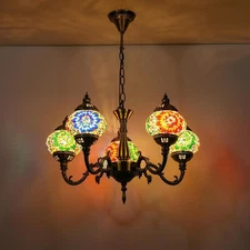 5 Globe Turkish Pendant Light Tiffany Mosaic Bedroom Lamp