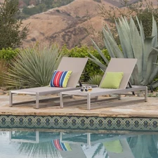 Outdoor Chaise Lounge Set of 2 with Adjustable Aluminum Frame