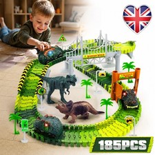 Dinosaur Race Track Car Toy Set Flexible Dinosaur Jurassic Toys for Kids 185 PCS