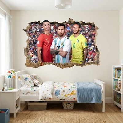 Messi Ronaldo Neymar Fußball Soccer Wandbild Aufkleber Sticker 120 cm x 80 h