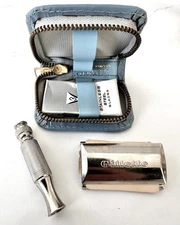 Gillette Razor Travel Set Blue Leather Case Western Germany Vintage