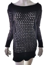KATE MOSS TOPSHOP Damen Langer Pullover Tunika Gr. 36 Schwarz Offener Strick