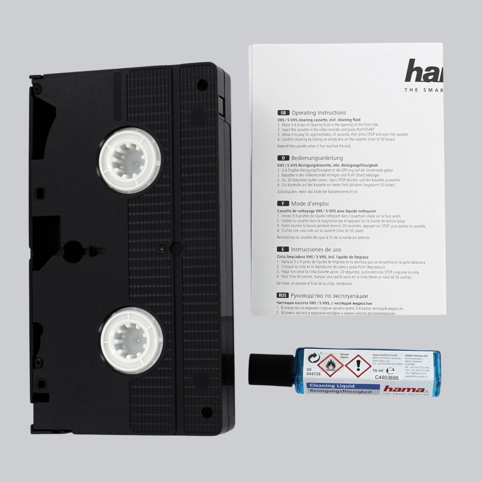 Hama Video Head Cleaning Cassette VHS/S-VHS Tape Cleaner with Cleaning Fluid 1 X