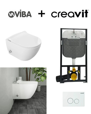 Viba SUA Dusch-WC Rimless mit Bidet + Creavit Unterputz Spülkasten 3-6L