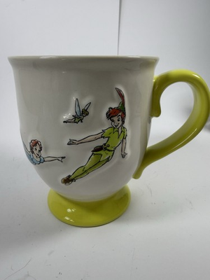 #ad Disney Rae Dunn Peter Pan Mug Never Grow Up Wendy Tinkerbell Footed Cup Yellow $28.99