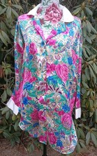 VICTORIA  S SECRET Small Pink Floral Satin Button Sleep Shirt Bright Cottagecore