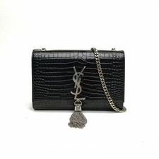 SAINT LAURENT KATE Small 20cm Fringe Black Calfskin Crossbody Bag