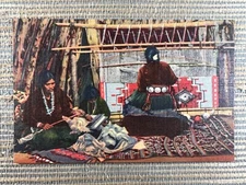 How Navajo Rugs Are Made Wool Weaving Indian Native American Linen Postcard 