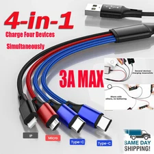 4 in1 Multi USB Charging Cable Fast Charger Cord For iPhone/Samsung/Type C/Micro
