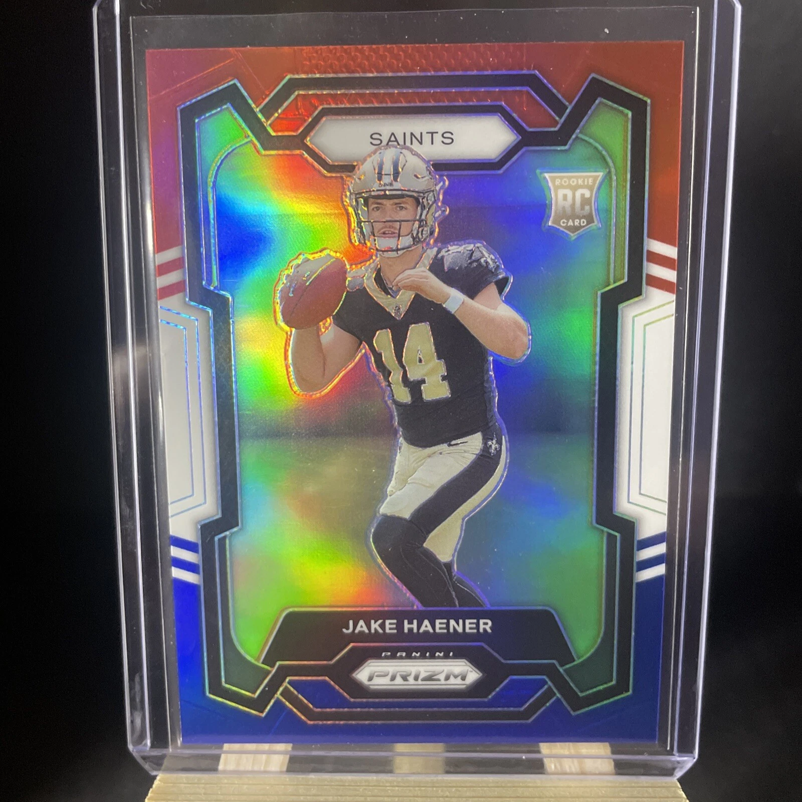 2023 Panini Prizm #374 Jake Haener RC Red/White/Blue