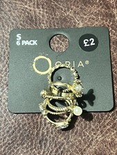 Set Of 6 Pack Rings Opia Size Small Faux Yellow Gold Pearl Diamanté NEW Primark