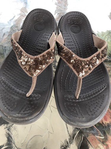 brown bling flip flops