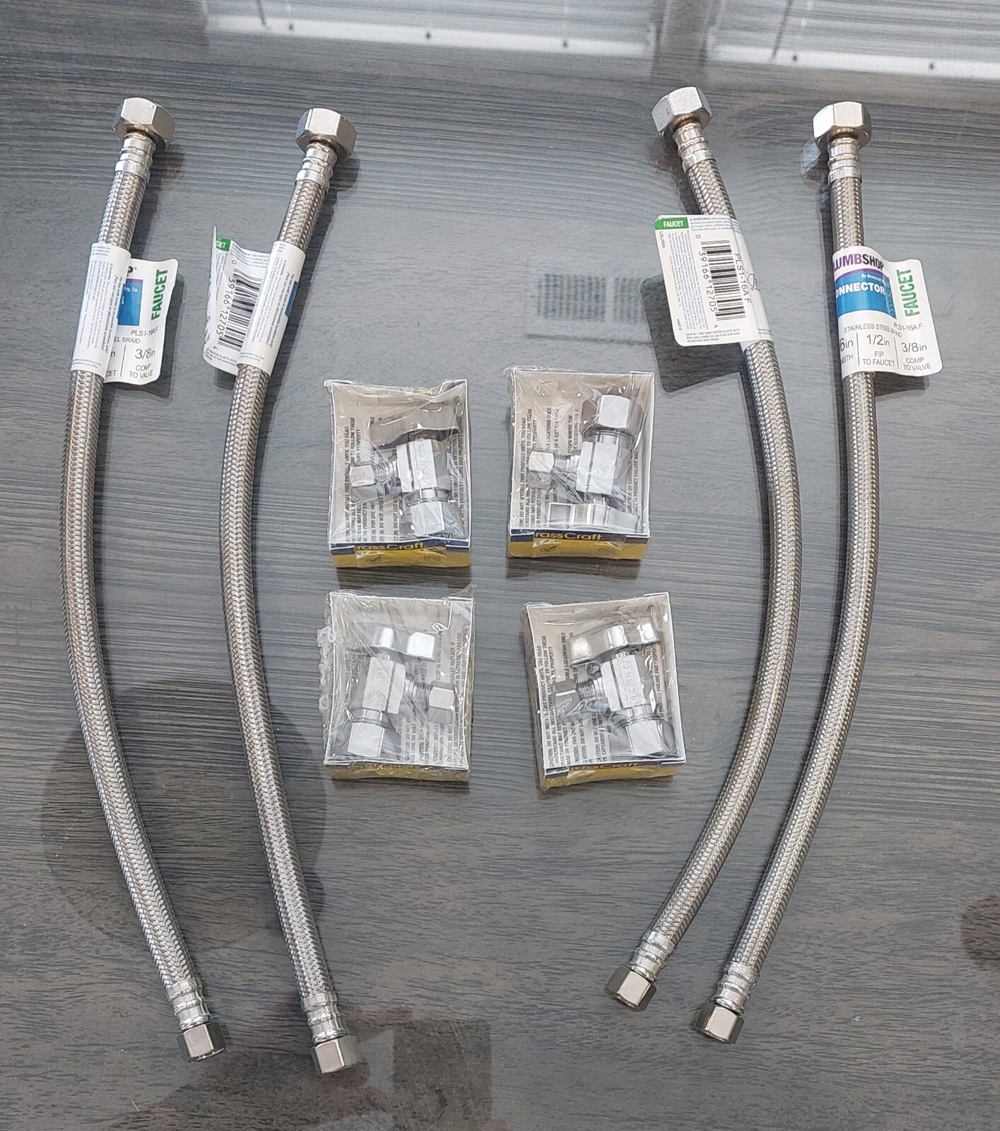 8 Pack! BrassCraft KTCR19XC 1/4Turn Angle Valves & 16" Braided Faucet