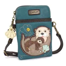 NEW CHALA TURQUOISE OTTER BABY CELL PHONE CROSSBODY PURSE STRAP TAN BROWN SHELL