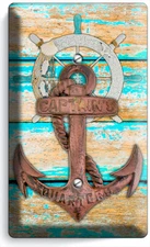 NAUTICAL STEERING ANCHOR RUSTIC BEACH WOOD LIGHT SWITCH OUTLET PLATE HOUSE DECOR