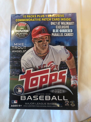 2014 Topps Baseball Series 1 One Factory Sealed Blaster Box. Patch Card - Blue