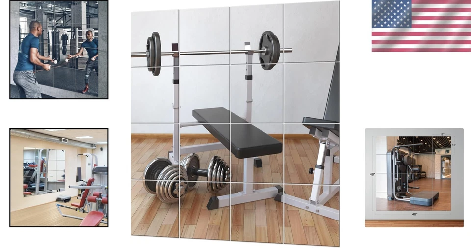 Juego grande de azulejos de espejo de vidrio de cuerpo completo - Perfecto para gimnasios y bodas en casa Foto 2 de 4