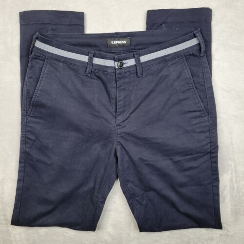 Express Pants Mens 32x30 Chino Dress Trouser Commuter Stretch Blue Adult