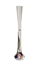 UNIKAT Glass Stem Vase Hand Painted Gold Accent Poland 15" NEW