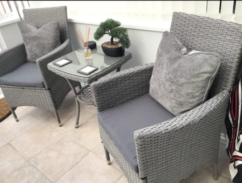 BISTRO-TABLE-AND-CHAIRS Bistro Table and Chairs 2 Seater Patio Furniture Rattan Garden Coffee Wicker Set