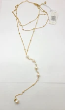 Nordstrom Gold Plated Layered Lariat FW Pearl Chain Necklace
